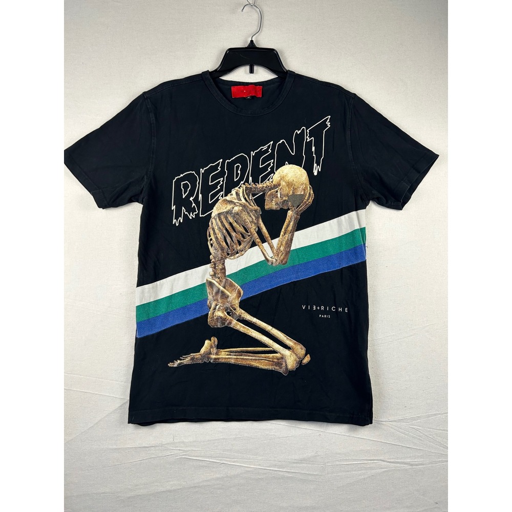 Vie Riche Paris Repent Skeleton Graphic T-Shirt Black Mens Medium Streetwear Tee